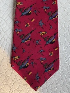 VTG Jerry Garcia Necktie Silk Abstract Birds Hummingbird Lipstick Red 3.75 X 58” - Picture 1 of 10