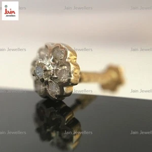 0.20 Ct Authentic Real Diamond 18K Gold Nose Bone Pin Piercing Screw Ring - Picture 1 of 9