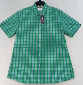 Stafford Prep Mens Large L Button Down Shirt Green Blue Plaid 100% Cotton - Picture 1 of 12