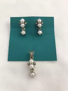 Set orecchini pendenti argento sterling .925 4,5 mm perle rotonde marcasite e catena - Foto 1 di 12