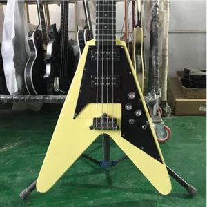Custom 4-Strings Flying V Bass Guitar Yellow H-H Pickups Rosewood Fretboard - Zdjęcie 1 z 8
