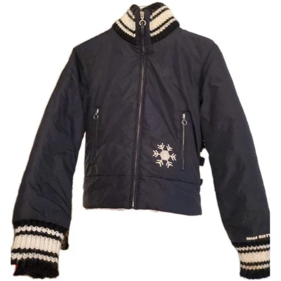 Chaqueta Suéter Miss Sixty Y2K Vintage Para Mujer Negra/Crema Talla Pequeña Lana Nylon  Foto 1 de 4