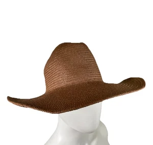 Free People Woven Hat Boho Beach Wide Brim Cowboy Raffia Straw Lightweight Brown - Picture 1 of 15