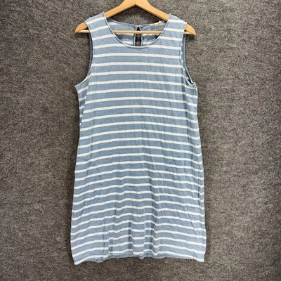 Vestido Jane And Delancey Mujer L Grande Azul Rayas Cambio Corto Gancho y Ojo Algodón Foto 1 de 4