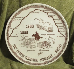 Vintage Pony Express Centennial 1860 - 1960 Marysville Kansas Souvenir Plate - Picture 1 of 2