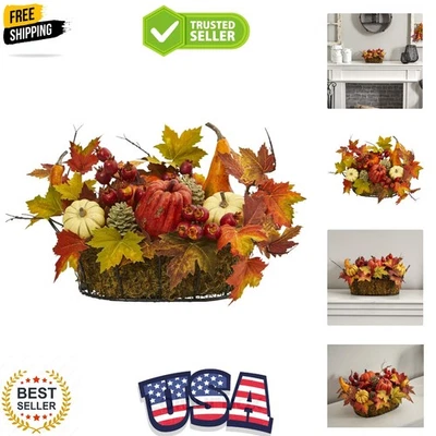 Versátil Centro de mesa de otoño - Planta artificial de 17" con calabazas y bayas Foto 1 de 4