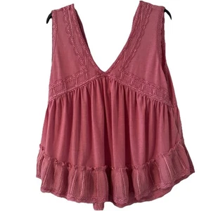 Anthropologie Pol Soft Pink Boho Y2K Lacy Top Size Medium Pleated Babydoll Sexy - Picture 1 of 11