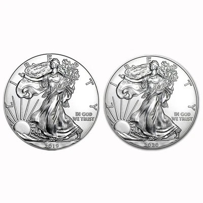 2019 e 2020 $1 American Silver Eagle brilhante não circulado com Air-Tite - Imagem 1 de 4