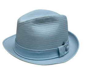 Vintage Cavanagh Cloth Canvas Blue Fedora Hat New York Men's Size 7 1/4 1960s - Picture 1 of 18