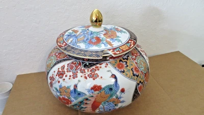 Vint.  Enorme sopa japonesa, tazón, tapa de olla, cucharón plateado y base de madera Foto 1 de 4