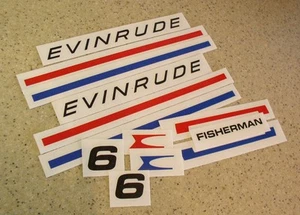 Evinrude Fisherman Vintage Decal Kit 6 HP Die-Cut FREE SHIP + FREE Fish Decal! - Picture 1 of 1