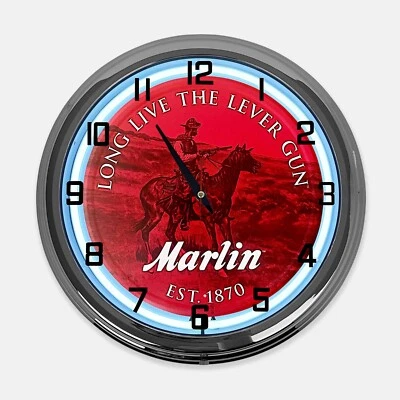 18" Marlin Long Live The Lever Gun Metal Sign Designed White Neon Clock - Image 1 of 4