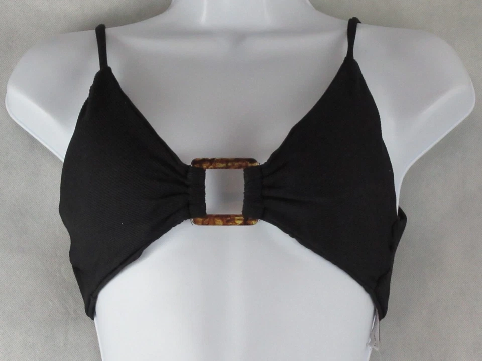 Becca Womens Black Modern Edge Convertible Ribbed Bikini Top Swimwear Size Small