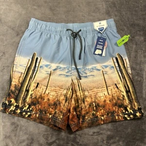 ROWM Swim Shorts Men Medium 30" Blue Cactus Graphic Quick Dry Drawstring NEW - Picture 1 of 10