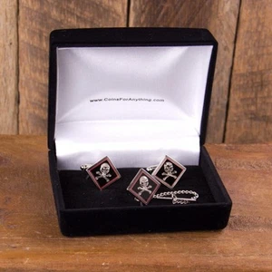 Skull and Crossbones Cufflinks and Tie-Tack Set with black velvet box  - Picture 1 of 1