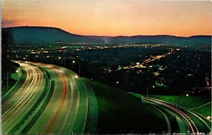Twilight Scene of interstate highway Chattanooga Tennessee Chrome Postcard F3 - Picture 1 of 2