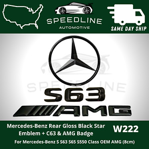 S63 S 63 Emblem AMG Gloss Black W222 SEDAN Trunk Star Badge Set Mercedes Benz