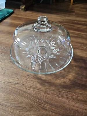 VTG. Clear Glass Cake Stand with Pedestal, Starburst Pattern, Punch Bowl, Dome L - Image 1 of 4