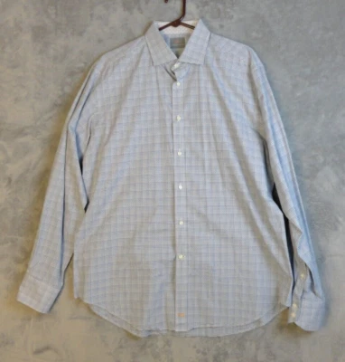 Thomas Dean Blue Patterned Button Down Collared Dress Shirt Mens Size XL - Image 1 of 4