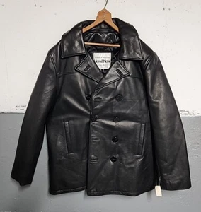 Here & Now NYC Outerwear Black Leather Navy Pea Coat NEW Old Stock Size XL CL06 - Bild 1 von 4