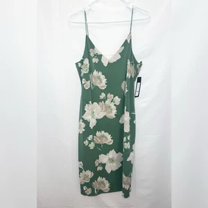 Bebe Green Floral Bodycon Slip Dress XL Midi Knit Spaghetti Strap Summer Sexy - Picture 1 of 12