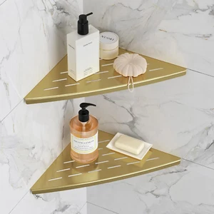 Corner Shower Shelf Brushed Golden, 304 Stainless Steel 11.5” Recessed Corner Sh - Picture 1 of 9