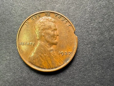 1937P Lincoln Wheat Penny Clipped Planchet Error Coin - Image 1 of 4