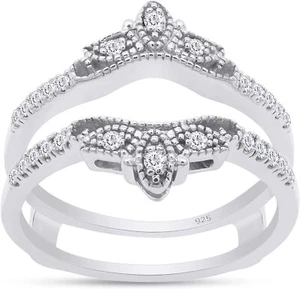 1/7ct Enhancer Guard Filigree Wedding Band Ring Natural Round Diamond Sterling - Picture 1 of 19
