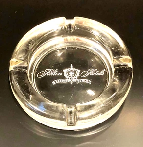 VINTAGE HILTON HOTELS ASHTRAY—MID-CENTURY HEAVY CLEAR GLASS—1950s-60s MCM—VG - Picture 1 of 6