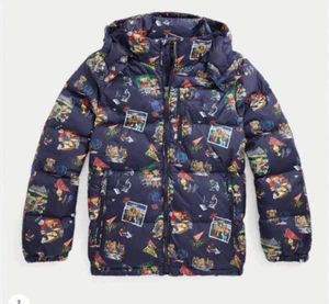 $215 Polo Ralph Lauren Boy’s Bear AOP Hooded Puffer Jacket Size L (14-16) - Picture 1 of 11