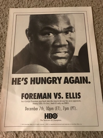 Vintage 1991 GEORGE FOREMAN vs JIMMY ELLIS HBO Poster Print Ad BOXING Cover