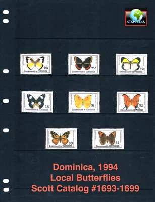 $10.35 Scott Value - 1994 DOMINICA Butterflies Caribbean Wildlife CV MNH NH UMM - Image 1 of 4