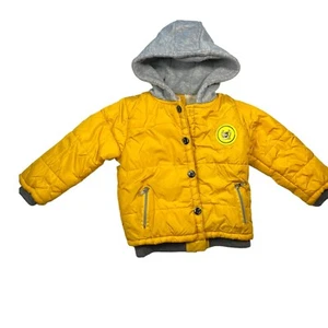 G Star Boys Puffer Jacket Yellow Gray Zip Pockets Long Sleeve Hooded Button XXL - Picture 1 of 9