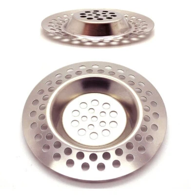 2x STAINLESS STEEL SINK STRAINER BATH PLUG HOLE DRAINER BASIN HAIR TRAP COVER UK - Image 1 of 3