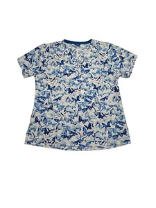 Carhartt Royal Blue Butterflies Two Pocket V Neck Scrub Top Womens Size Large - Picture 1 of 10