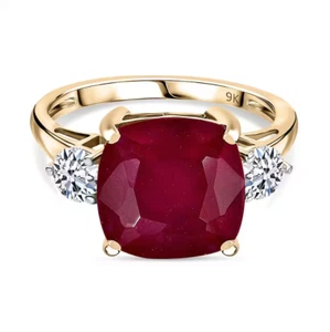9K Yellow Gold AAA Ruby and Lab Grown Diamond Ring 9.58 Ct. Hallmarked - Size P - Picture 1 of 6