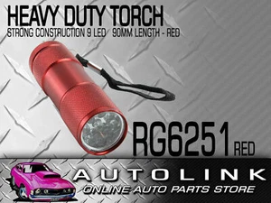 LED HEAVY DUTY TORCH 9 LEDS 90MM LONG METAL HOUSING - RED RG6251 - Picture 1 of 4