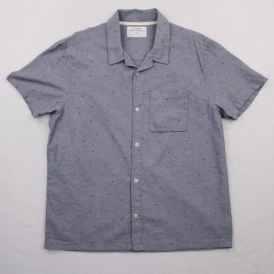 REI CoOp Shirt Mens Large Blue Hemp Button Front Spotted Relaxed Fit - Image 1 of 4
