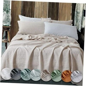 Size Sheets Set, 100% Stonewashed French Bed Sheets Deep Pocket King Linen - Picture 1 of 7