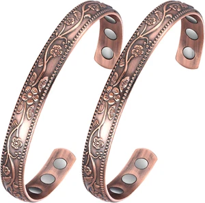 2Pcs Magnetic Copper Bracelets 99.99% Pure Adjustable Cuff 3500 Gauss Magnets - Picture 1 of 12