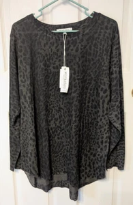 NEW Workshop Republic Leopard Animal Print long sleeve shirt Gray Black Knit 2X - Picture 1 of 3