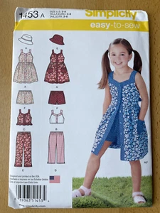 Simplicity 1453 Sewing Pattern Girl's Dress,Top,Pant's Shorts Size 3-4-5-6-7-8 - Picture 1 of 2