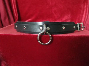 Black Leather Bondage Collar , Punk, Fetish Choker w/ 1 Ring and D Ring Sub BDSM - Picture 1 of 2