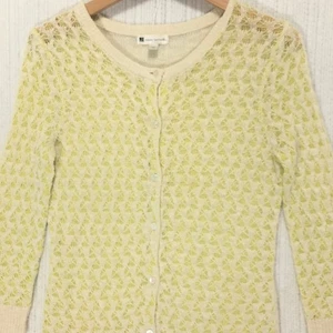 Cárdigan suéter Valerie Bertinelli para mujer pequeño beige verde tejido manga 3/4 - Imagen 1 de 6