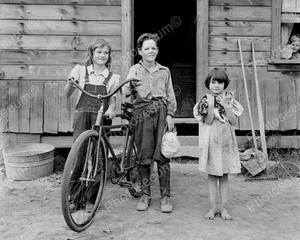 Farm Children Pose With Cat & Bicycle Classic 8 by 10 Reprint Photograph - Imagen 1 de 1