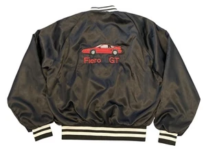 Vintage Fiero GT Jacket Sz M Nylon - Satin Look Black-Red Embroidery Unisex USA - Picture 1 of 10
