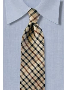 Corbata a cuadros DAKS para hombre 100 % seda beige natural caramelo marrón negro - Imagen 1 de 10