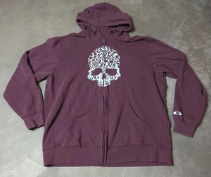 Oakley Mens Sweatshirt Hoodie size Large Maroon Full Zip Skeleton Skull - Picture 1 of 6