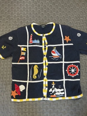 Vintage 90’s Y2K Nautical Knitted Designers Original Studio Sweater Cardigan M - Image 1 of 4