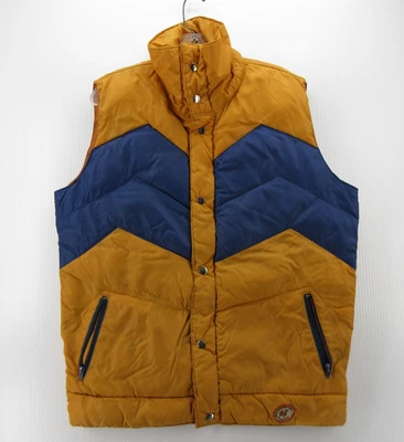 VINTAGE Camel Vest Men Large Yellow Goose Down Puffer Quilted 70s 80s Gorpcore * - Image 1 of 4
